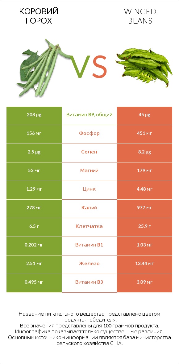 Коровий горох vs Winged beans infographic