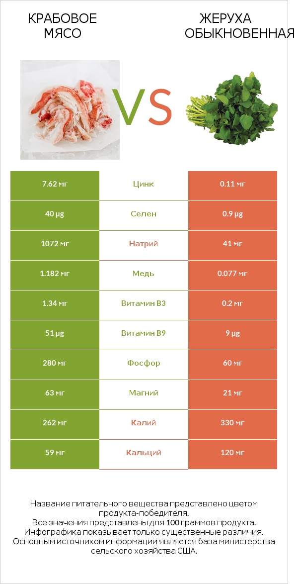 Крабовое мясо vs Жеруха обыкновенная infographic