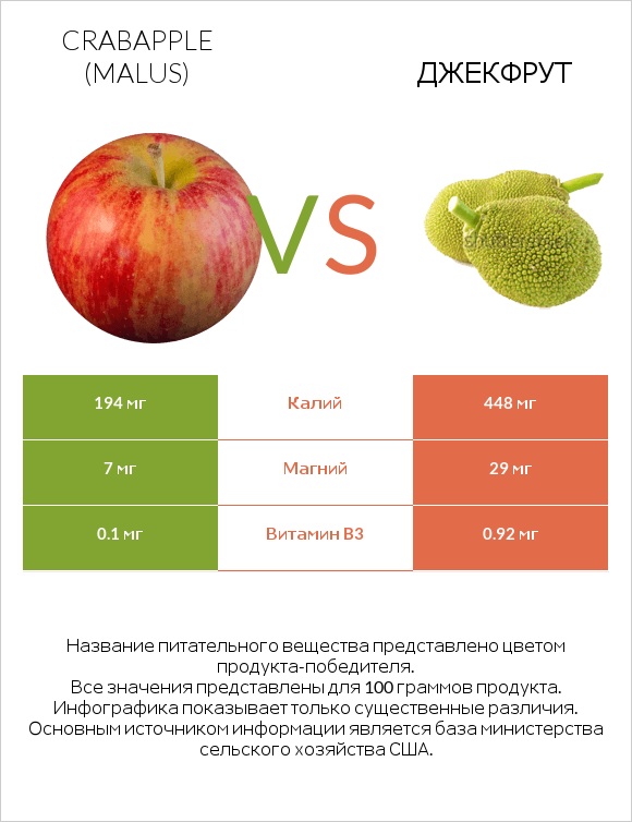 Crabapple (Malus) vs Джекфрут infographic