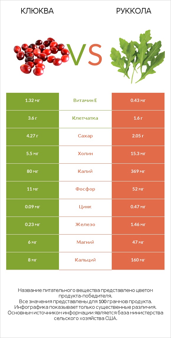 Клюква vs Руккола infographic