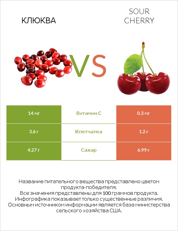Клюква vs Sour cherry infographic