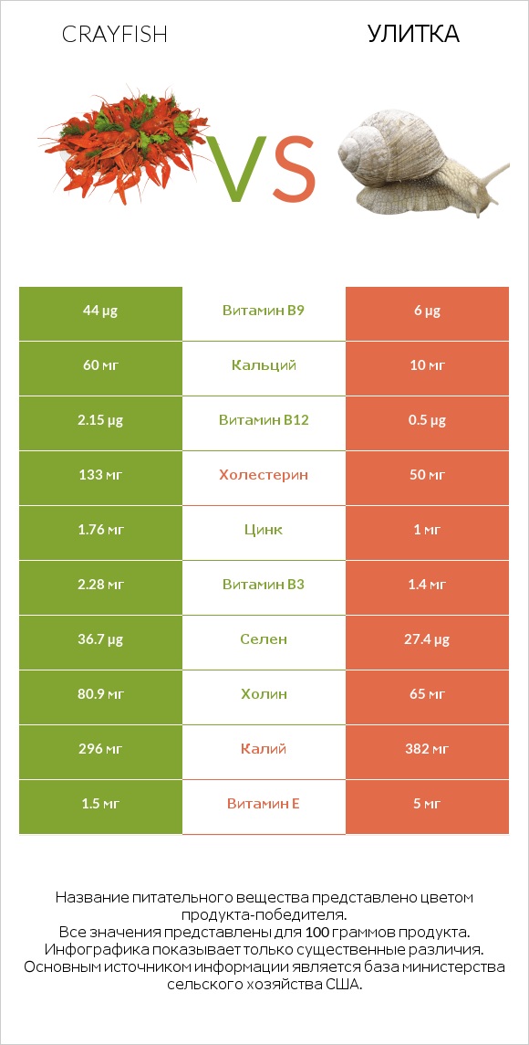 Crayfish vs Улитка infographic