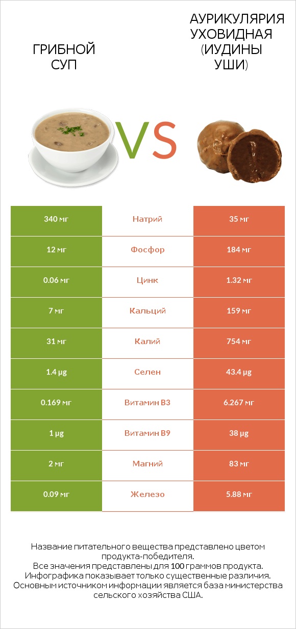 Грибной суп vs Аурикулярия уховидная (Иудины уши) infographic