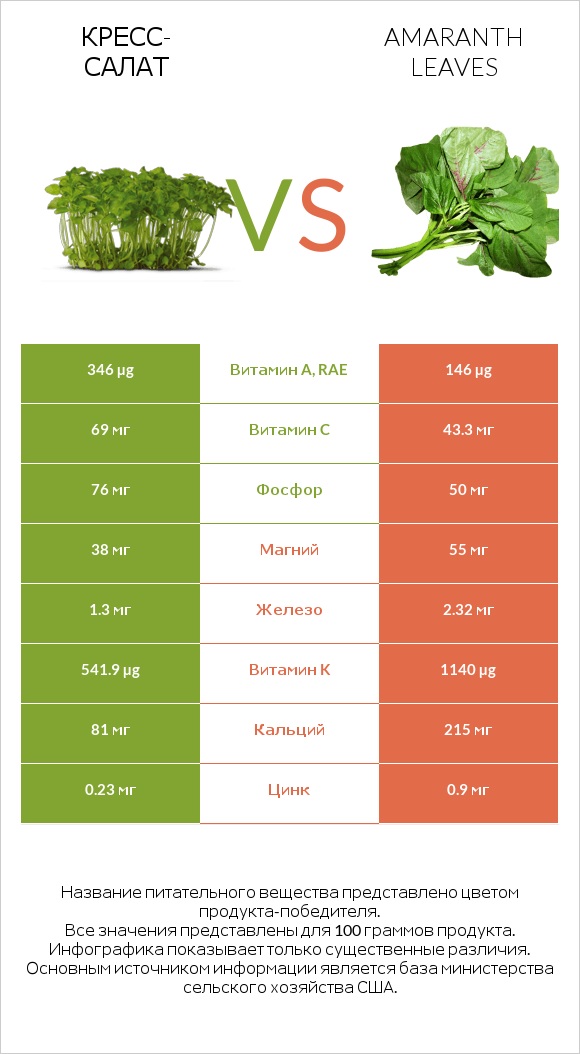 Кресс-салат vs Листья амаранта infographic