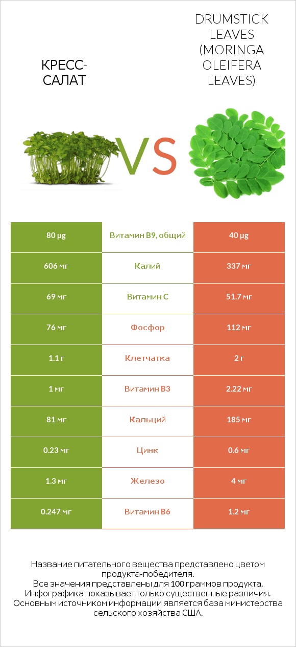 Кресс-салат vs Листья моринги infographic