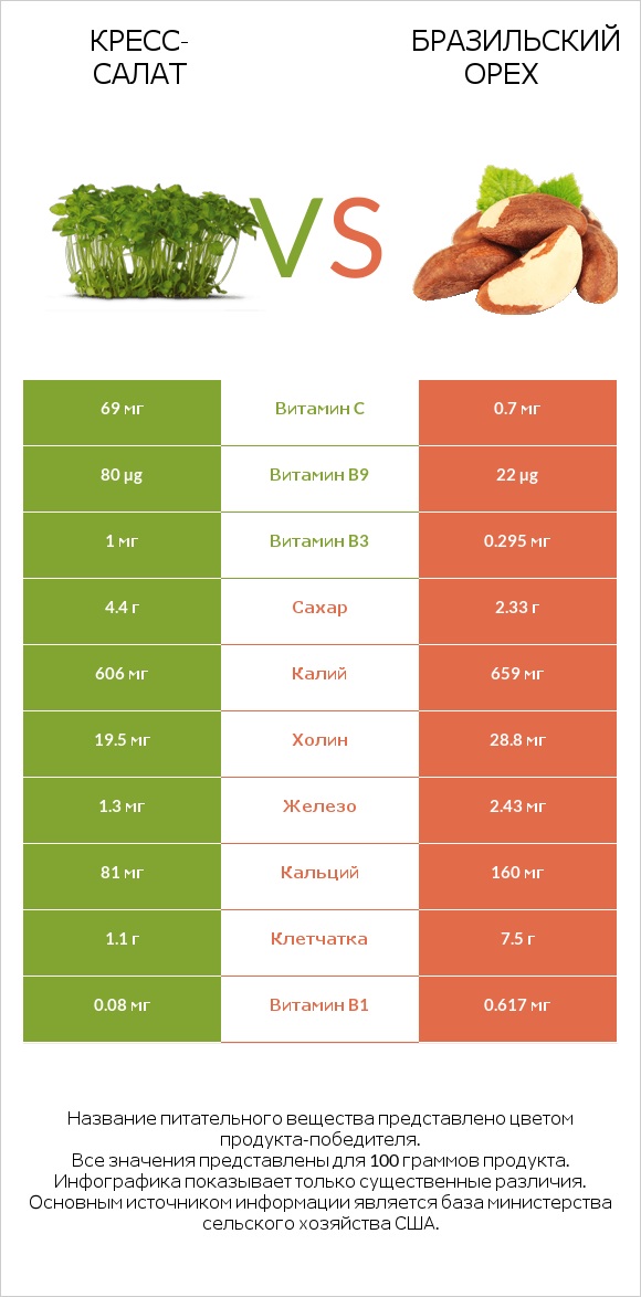 Кресс-салат vs Бразильский орех infographic