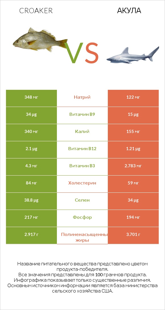 Croaker vs Акула infographic