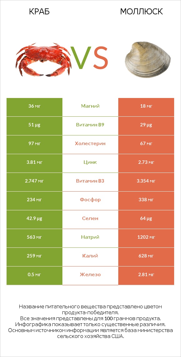 Краб vs Моллюск infographic