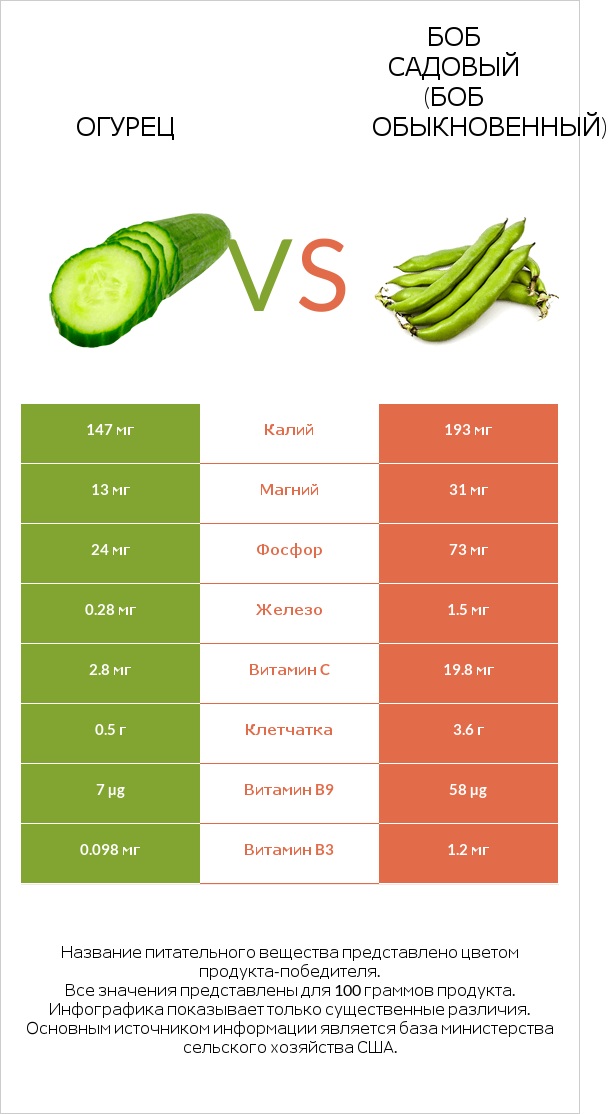 Огурец vs Боб садовый (Боб обыкновенный) infographic