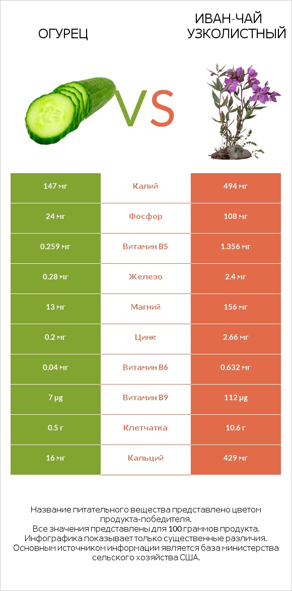 Огурец vs Иван-чай узколистный infographic