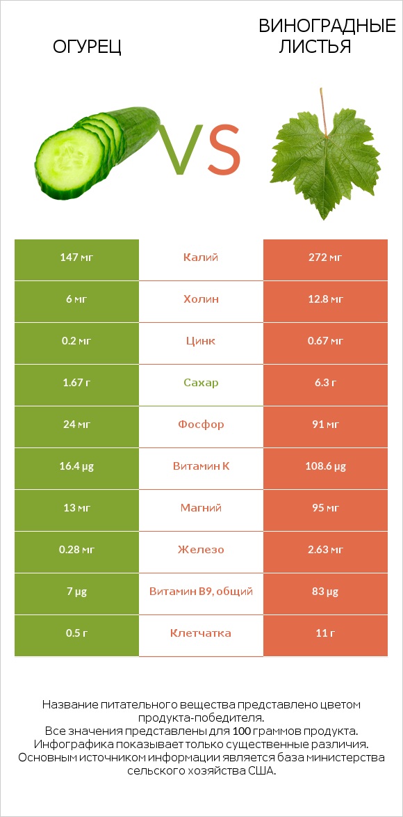 Огурец vs Виноградные листья infographic
