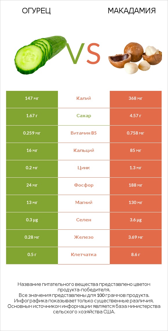 Огурец vs Макадамия infographic