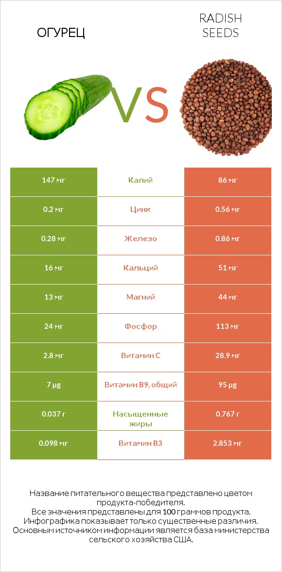 Огурец vs Radish seeds infographic