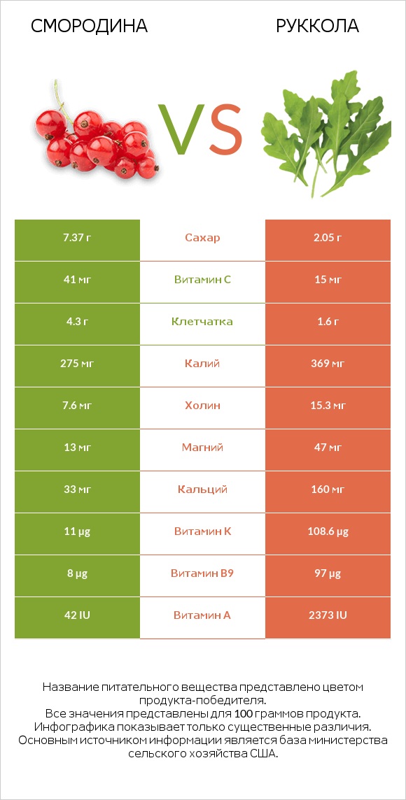 Смородина vs Руккола infographic