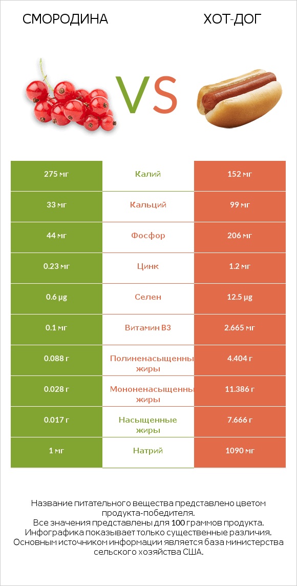 Смородина vs Хот-дог infographic