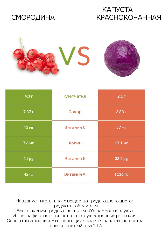 Смородина vs Капуста краснокочанная infographic