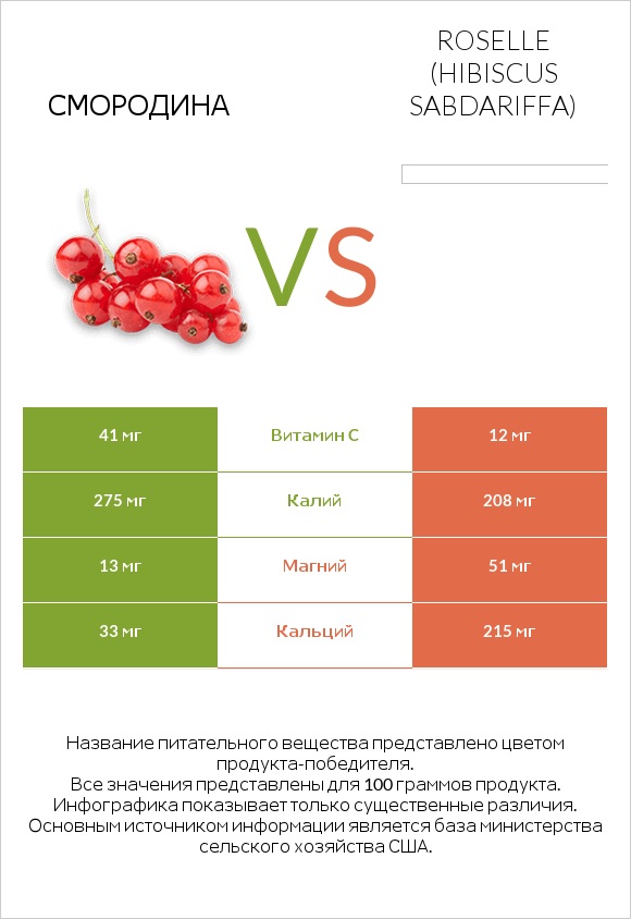 Смородина vs Roselle (Hibiscus sabdariffa) infographic