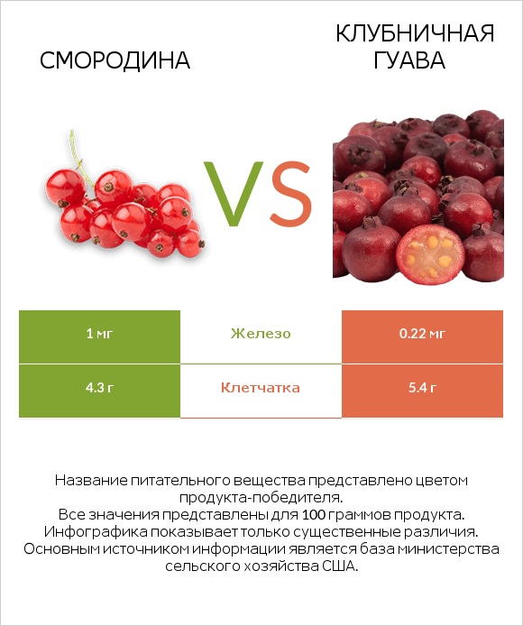 Смородина vs Клубничная гуава infographic