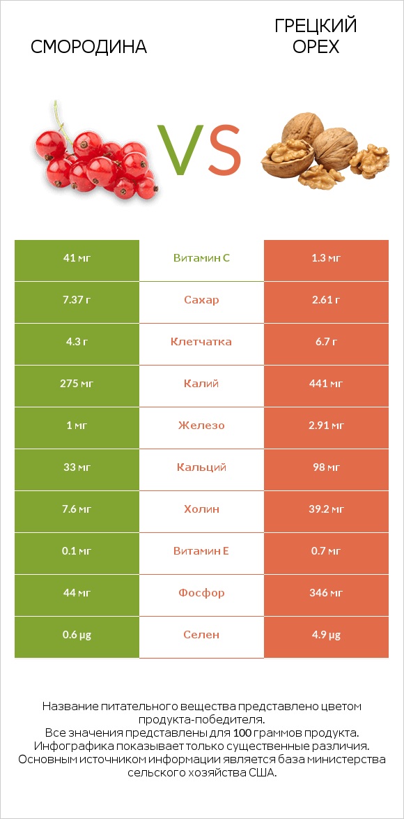 Смородина vs Грецкий орех infographic