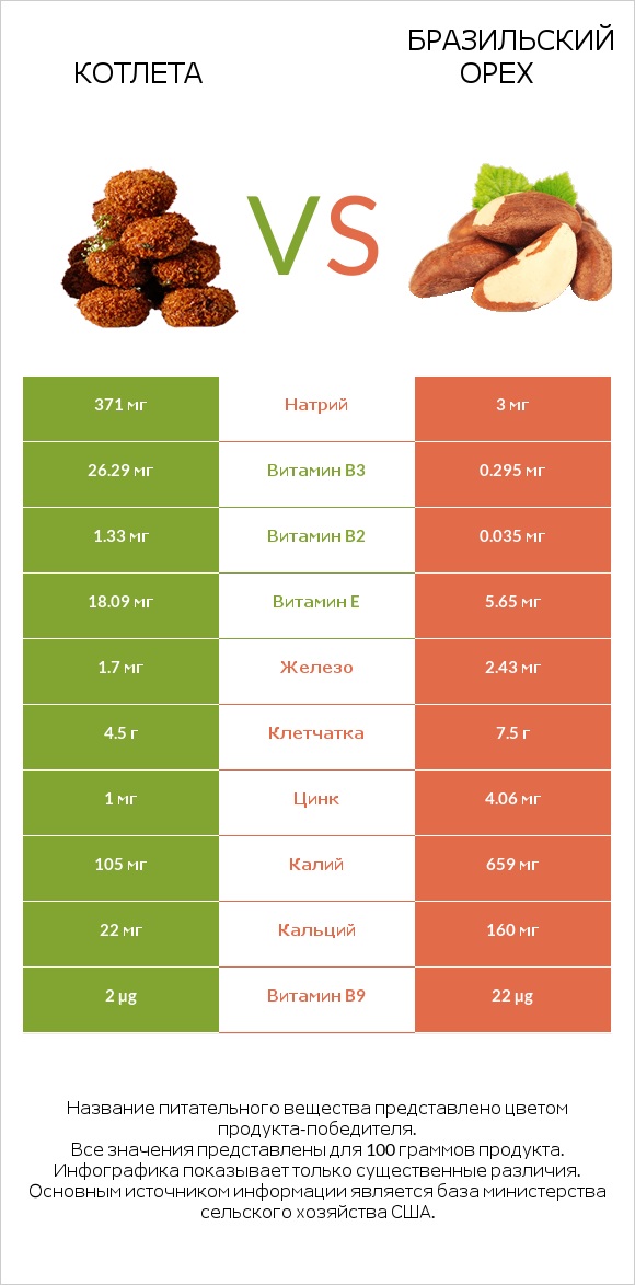 Котлета vs Бразильский орех infographic