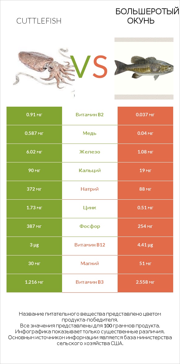 Cuttlefish vs Большеротый окунь infographic