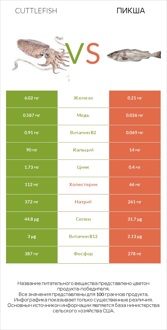 Cuttlefish vs Пикша infographic