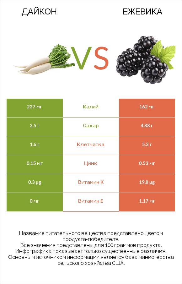 Дайкон vs Ежевика infographic