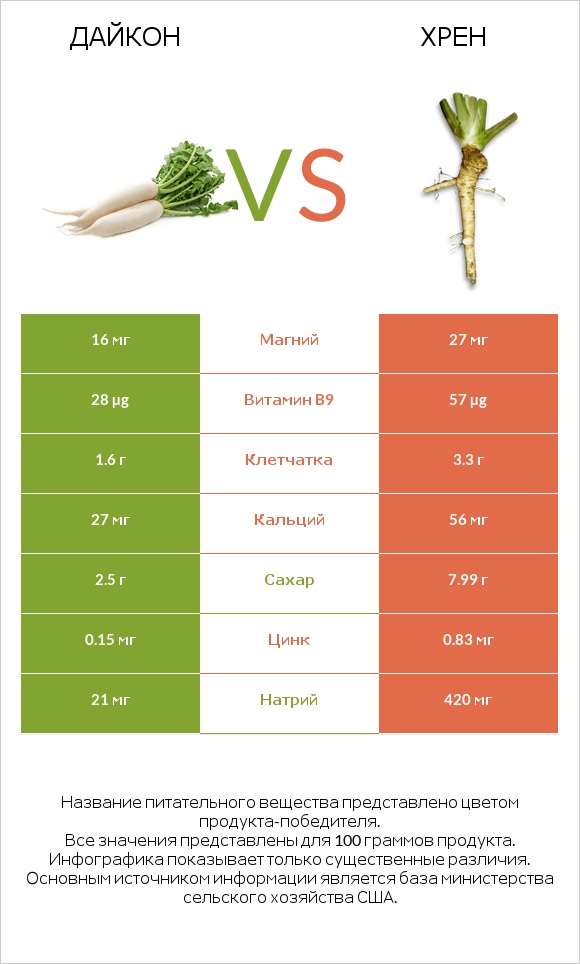 Дайкон vs Хрен infographic