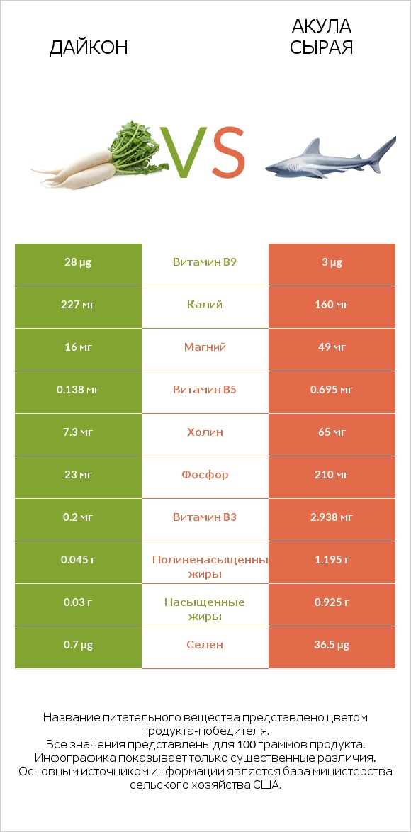 Дайкон vs Акула сырая infographic