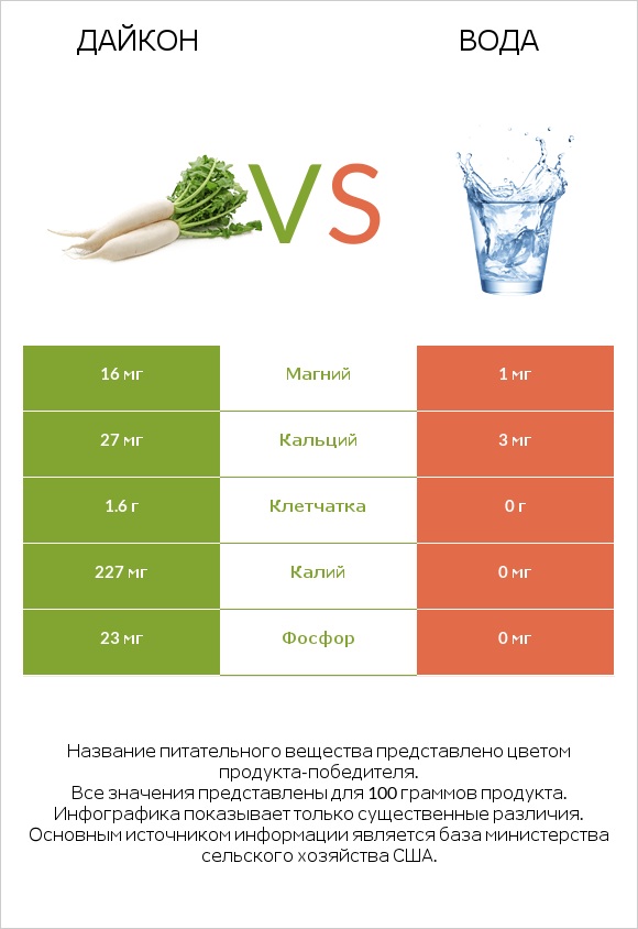 Дайкон vs Вода infographic