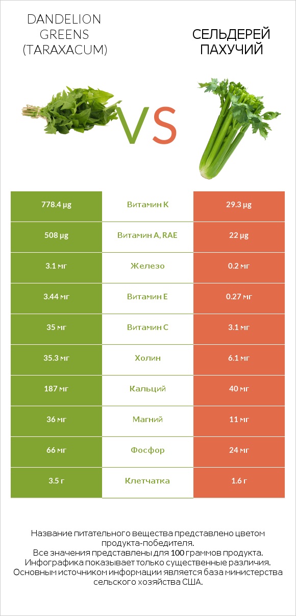 Листья одуванчика vs Сельдерей пахучий infographic