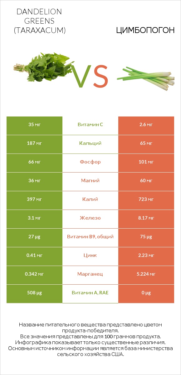 Листья одуванчика vs Цимбопогон infographic