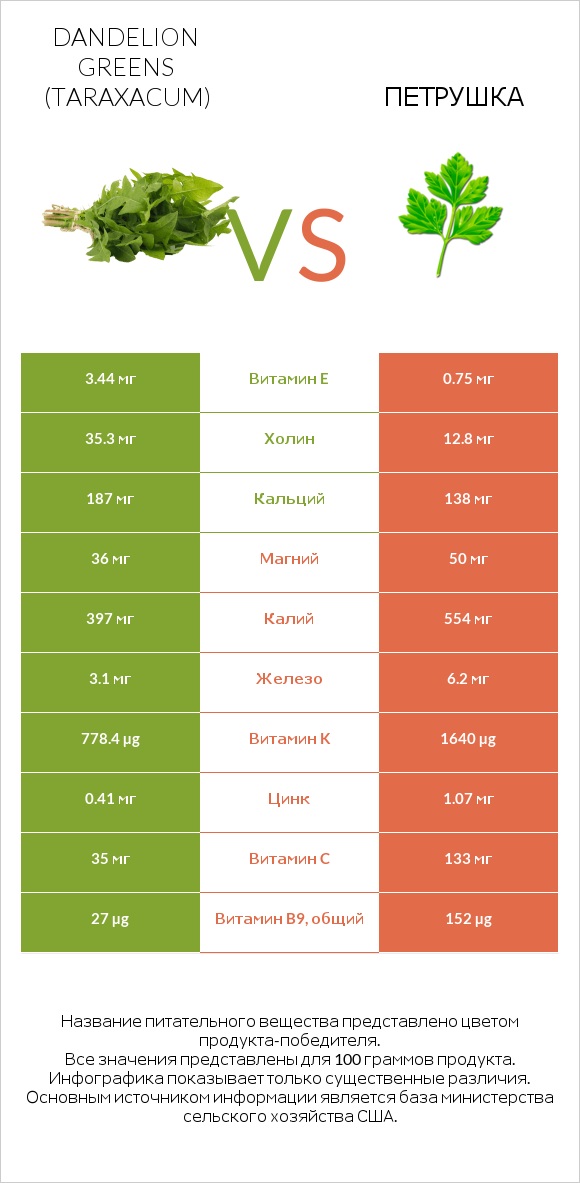 Листья одуванчика vs Петрушка infographic