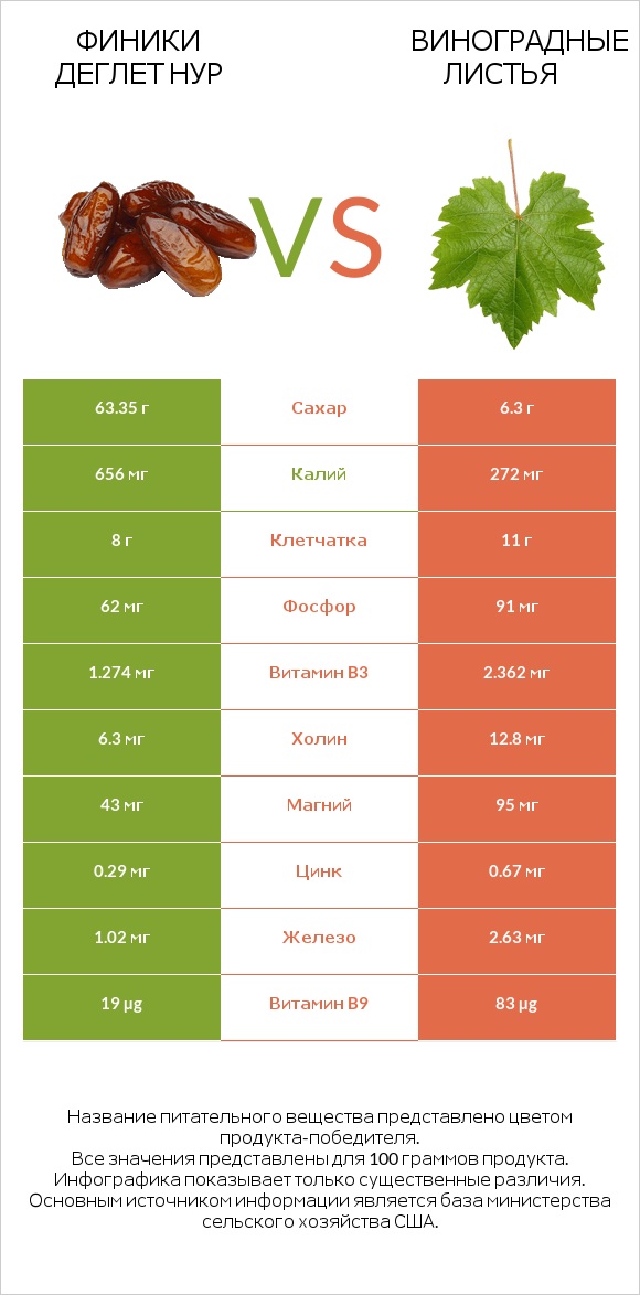 Финики деглет нур vs Виноградные листья infographic