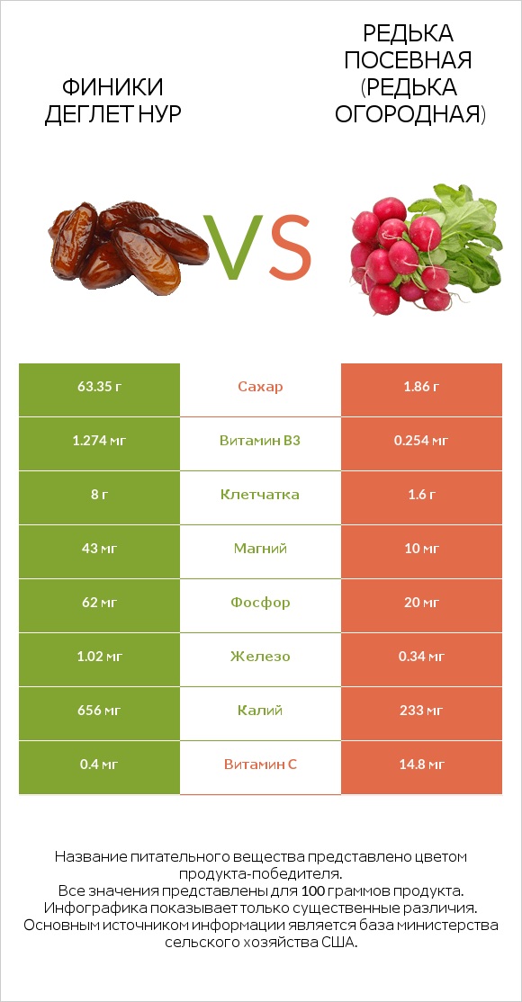 Финики деглет нур vs Редька посевная (Редька огородная) infographic