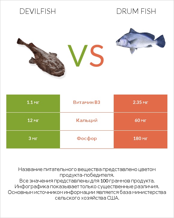 Devilfish vs Drum fish infographic