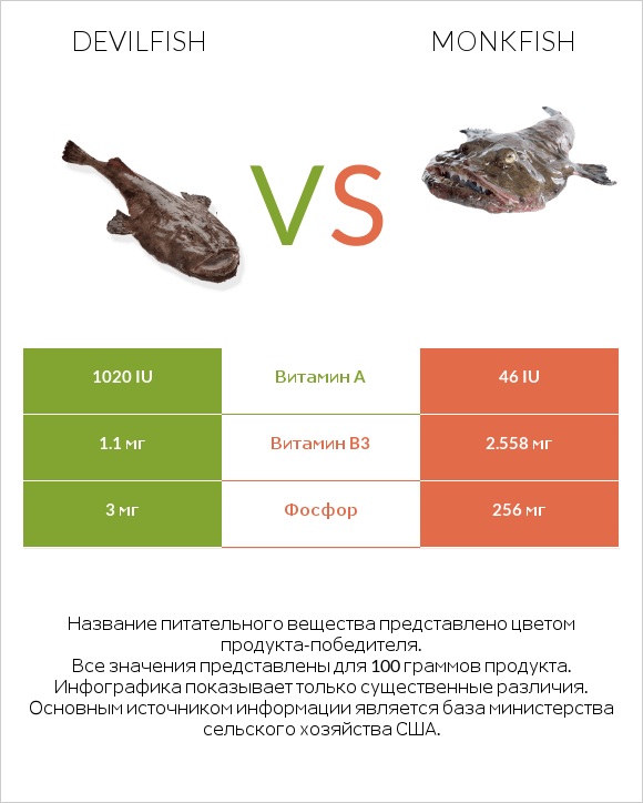 Devilfish vs Monkfish infographic