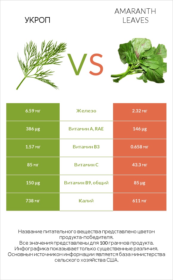 Укроп vs Листья амаранта infographic