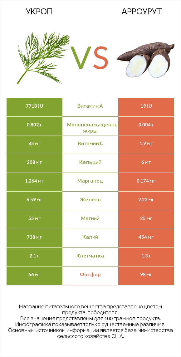 Укроп vs Арроурут infographic