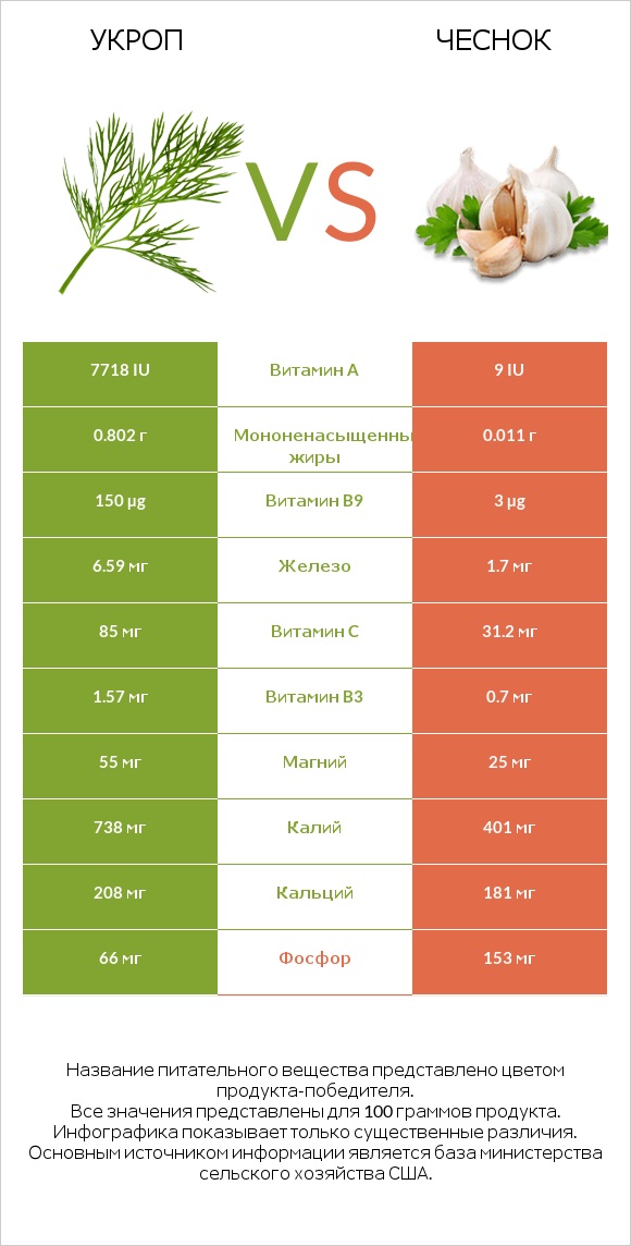 Укроп vs Чеснок infographic