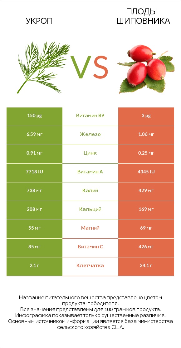 Укроп vs Плоды шиповника infographic