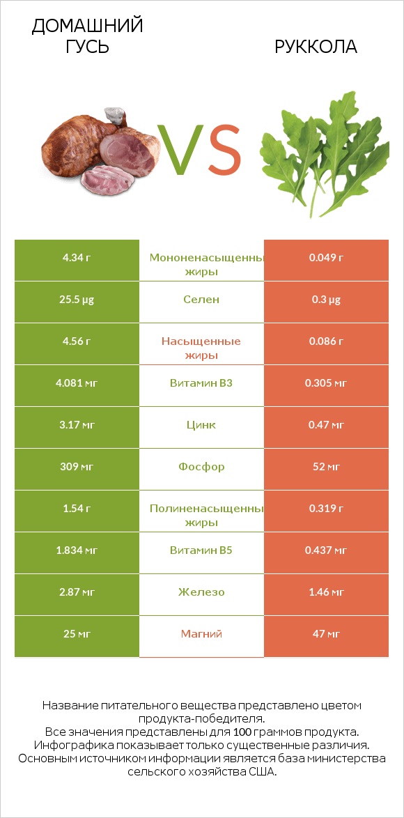 Домашний гусь vs Руккола infographic