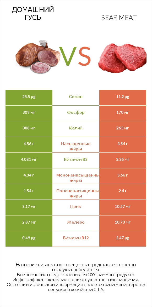 Домашний гусь vs Bear meat infographic