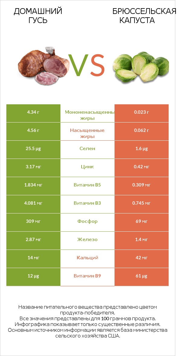 Домашний гусь vs Брюссельская капуста infographic