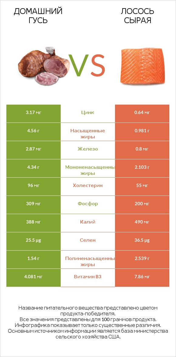 Домашний гусь vs Лосось сырая infographic