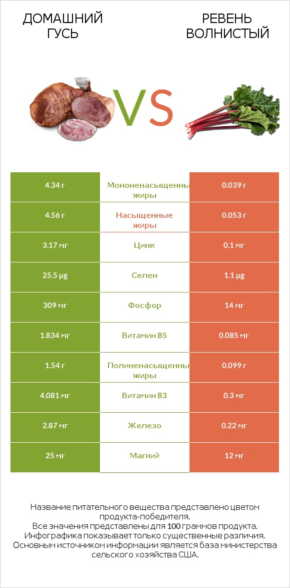 Домашний гусь vs Ревень волнистый infographic
