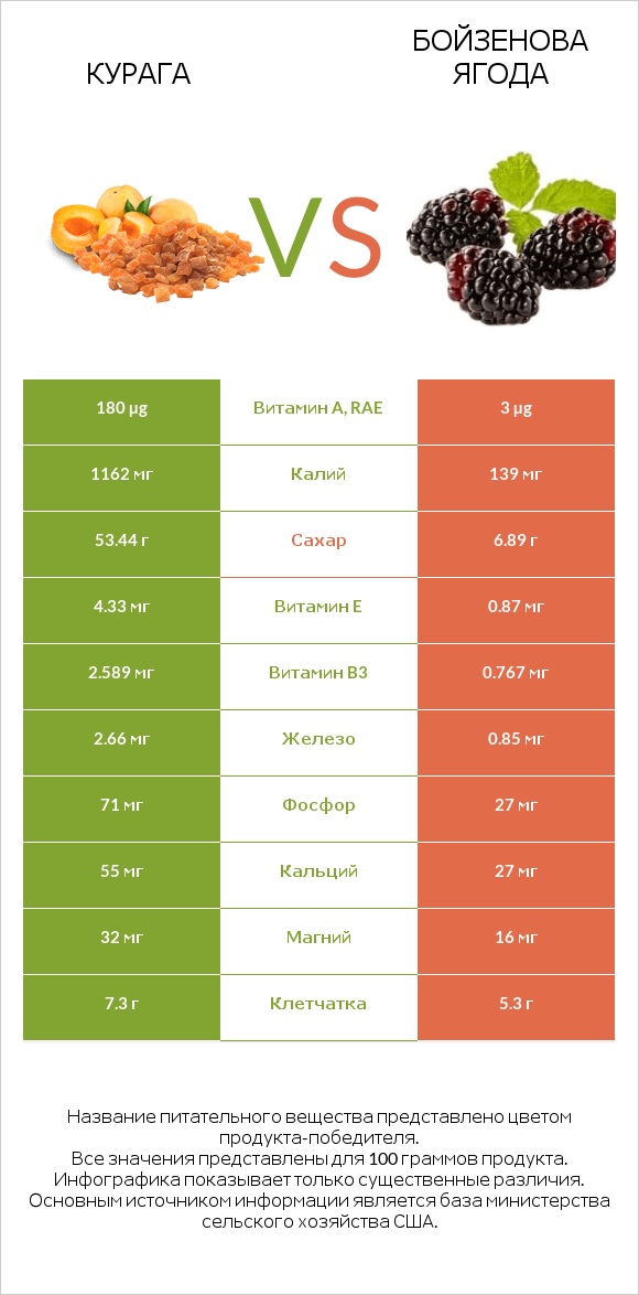 Курага vs Бойзенова ягода infographic