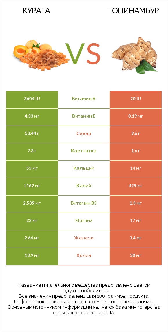 Курага vs Топинамбур infographic