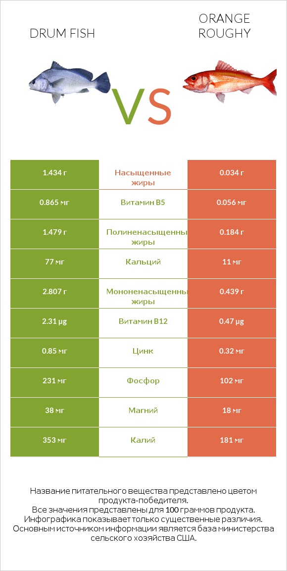 Drum fish vs Orange roughy infographic