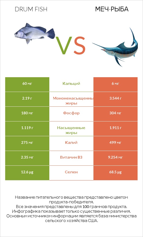 Drum fish vs Меч-рыба infographic
